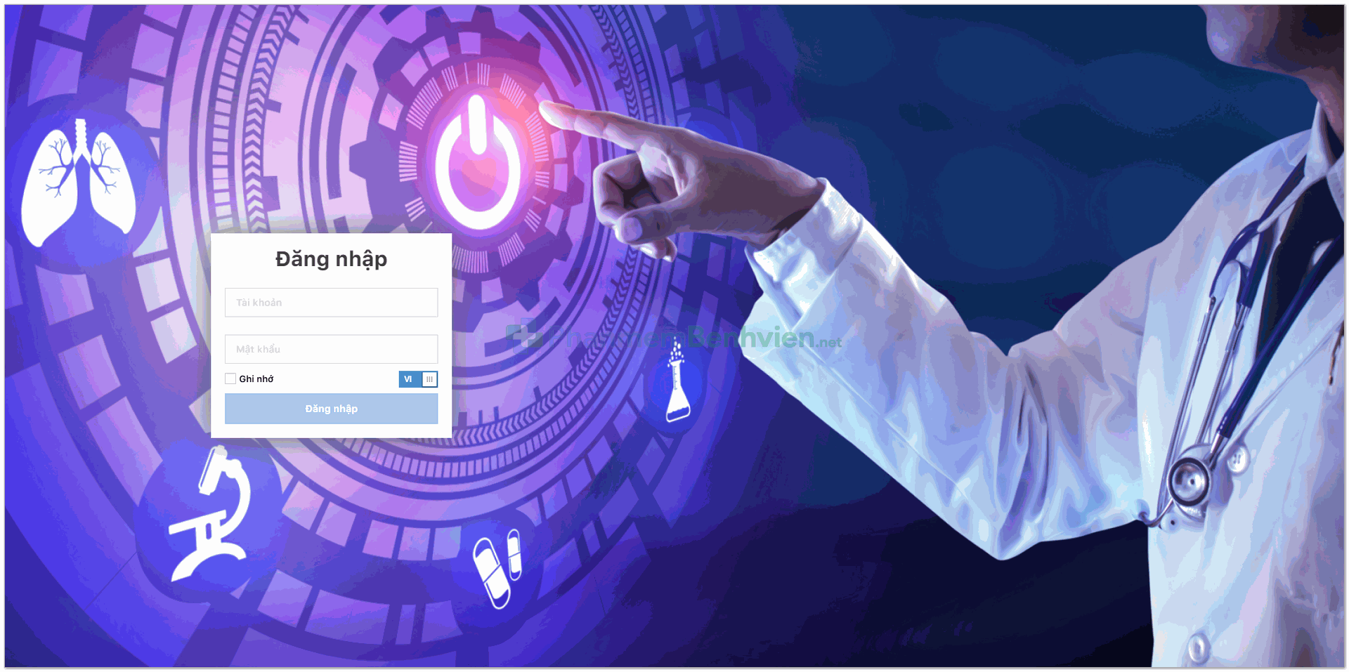 Giao diện đăng nhập phần mềm bệnh viện (PhanmemBenhvien.net)