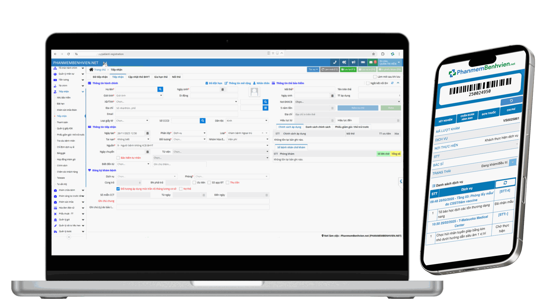Giao diện phần mềm quản lý bệnh viện HIS