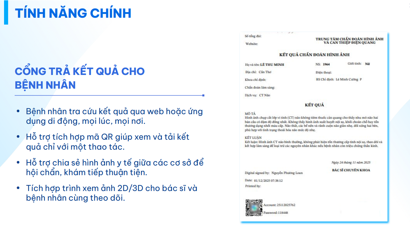 Cổng trả kết quả trực tuyến cho bệnh nhân